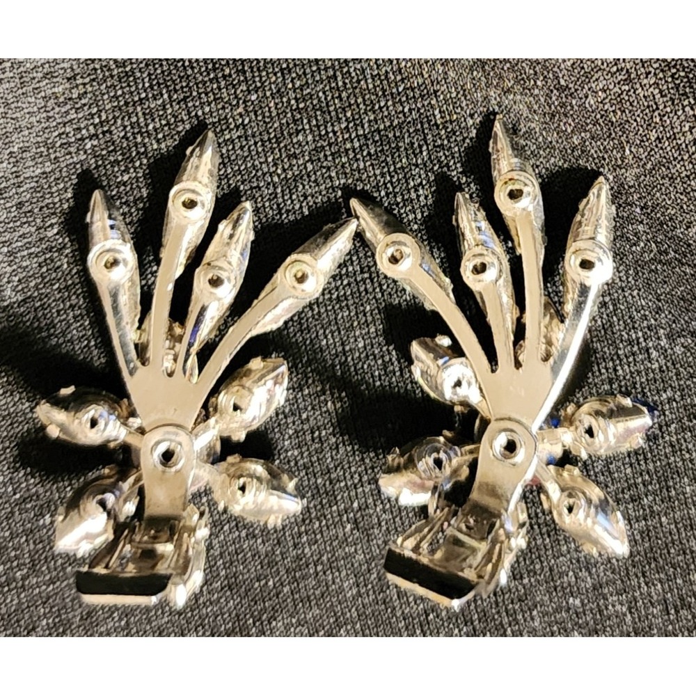 VTG Judy Lee Sapphire Blue Aurora Borealis Crystal Flower Clip On Earrings - Picture 4 of 6